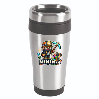 Mining Expert At Play! Pixelated Miner 16oz Travel Tumbler