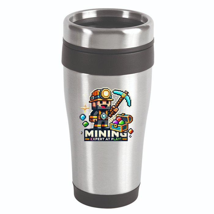 Mining Expert At Play! Pixelated Miner 16oz Travel Tumbler