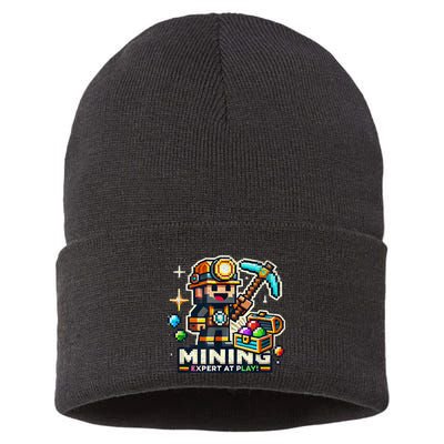 Mining Expert At Play! Pixelated Miner Sustainable Knit Beanie