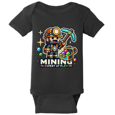 Mining Expert At Play! Pixelated Miner Baby Bodysuit