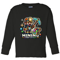 Mining Expert At Play! Pixelated Miner Toddler Long Sleeve Shirt