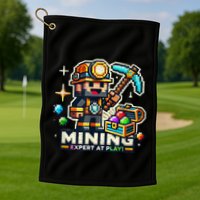 Mining Expert At Play! Pixelated Miner Golf Towel