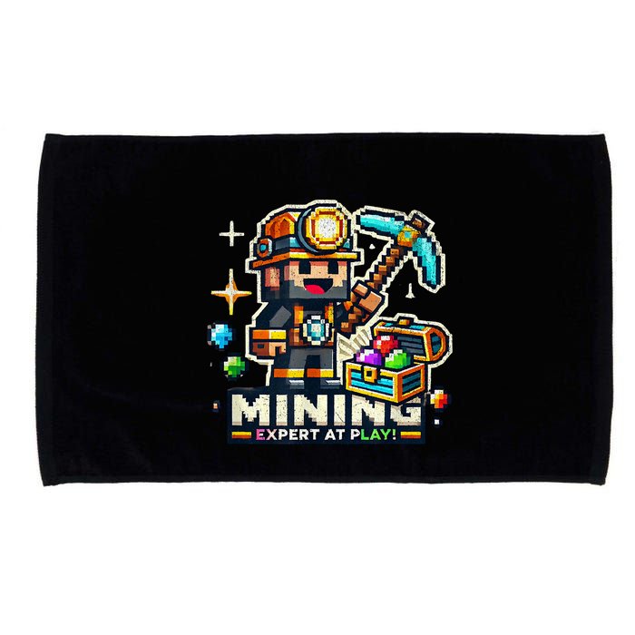 Mining Expert At Play! Pixelated Miner Microfiber Hand Towel