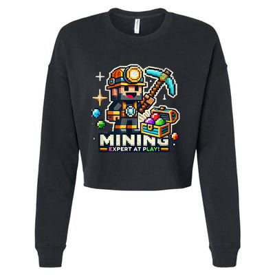 Mining Expert At Play! Pixelated Miner Cropped Pullover Crew