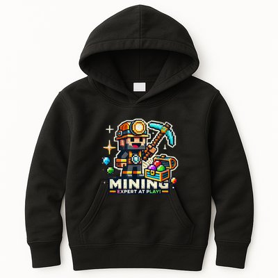 Mining Expert At Play! Pixelated Miner Kids Hoodie
