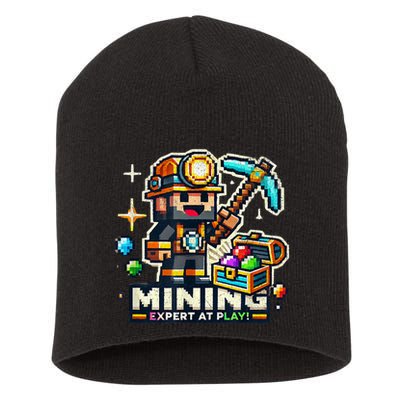 Mining Expert At Play! Pixelated Miner Short Acrylic Beanie