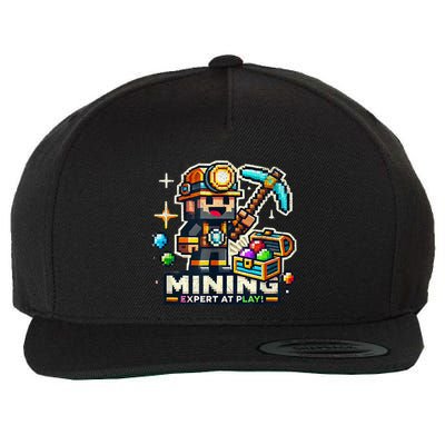 Mining Expert At Play! Pixelated Miner Wool Snapback Cap