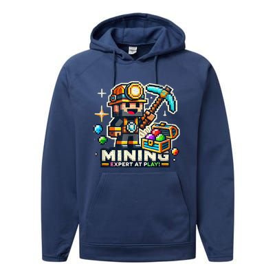 Mining Expert At Play! Pixelated Miner Performance Fleece Hoodie