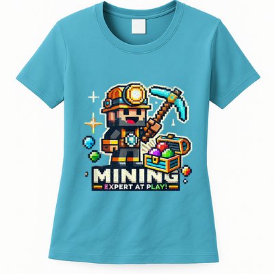 Mining Expert At Play! Pixelated Miner Womens T-Shirt