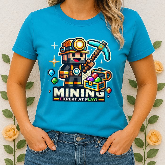Mining Expert At Play! Pixelated Miner Womens T-Shirt