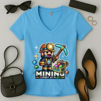 Mining Expert At Play! Pixelated Miner Women's V-Neck T-Shirt
