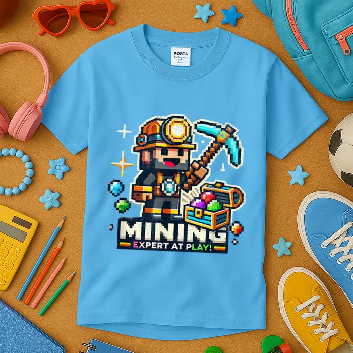 Mining Expert At Play! Pixelated Miner Kids T-Shirt