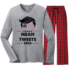 Mean Tweets 2024 Pro Trump Women's Long Sleeve Flannel Pajama Set 