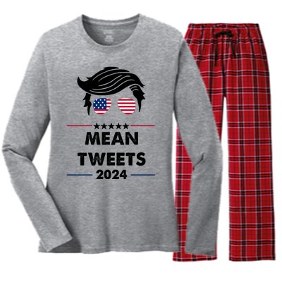 Mean Tweets 2024 Pro Trump Women's Long Sleeve Flannel Pajama Set 