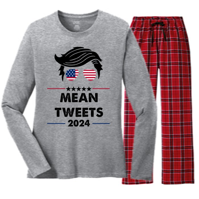 Mean Tweets 2024 Pro Trump Women's Long Sleeve Flannel Pajama Set 