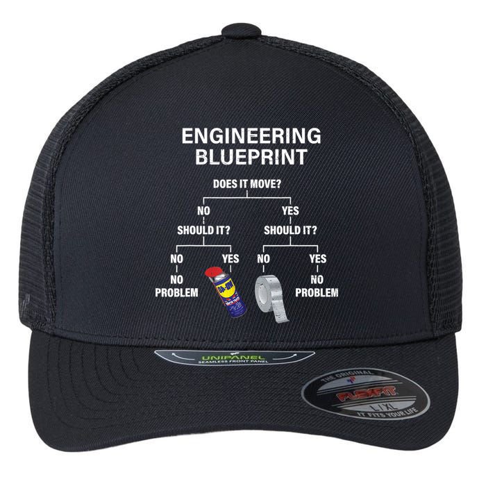 My Engineering Blueprint Funny Engineer TShirt Flexfit Unipanel Trucker Cap