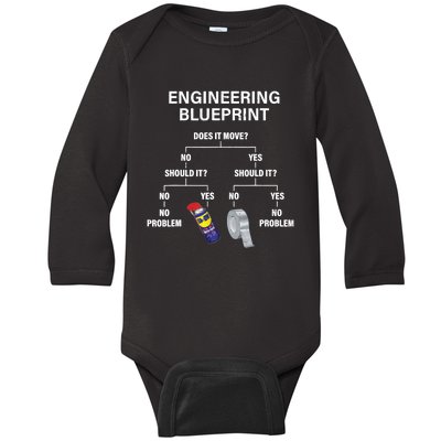 My Engineering Blueprint Funny Engineer TShirt Baby Long Sleeve Bodysuit