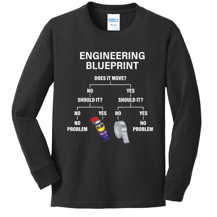 My Engineering Blueprint Funny Engineer TShirt Kids Long Sleeve Shirt