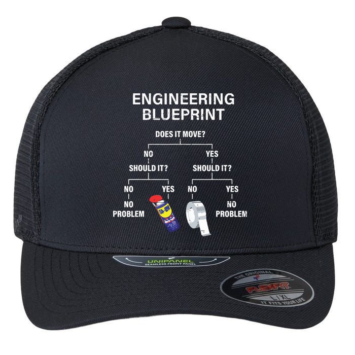 My Engineering Blueprint Funny Engineer Flexfit Unipanel Trucker Cap