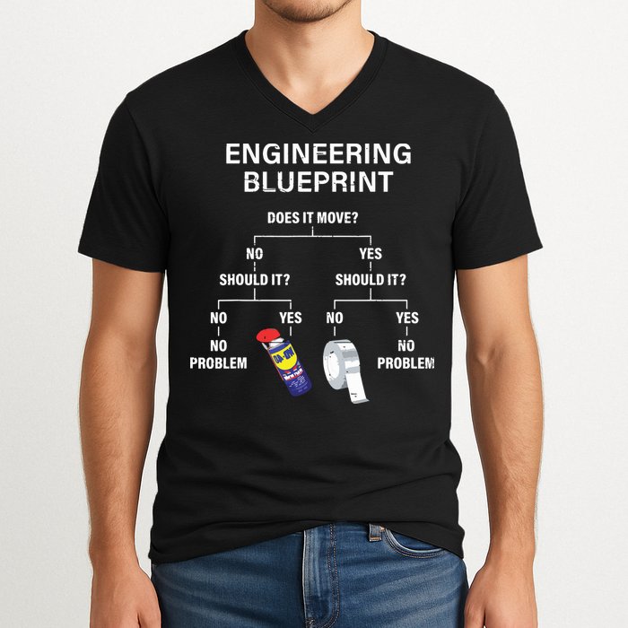 My Engineering Blueprint Funny Engineer V-Neck T-Shirt