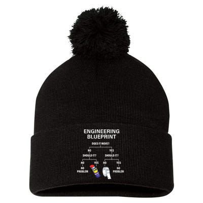 My Engineering Blueprint Funny Engineer Pom Pom 12in Knit Beanie