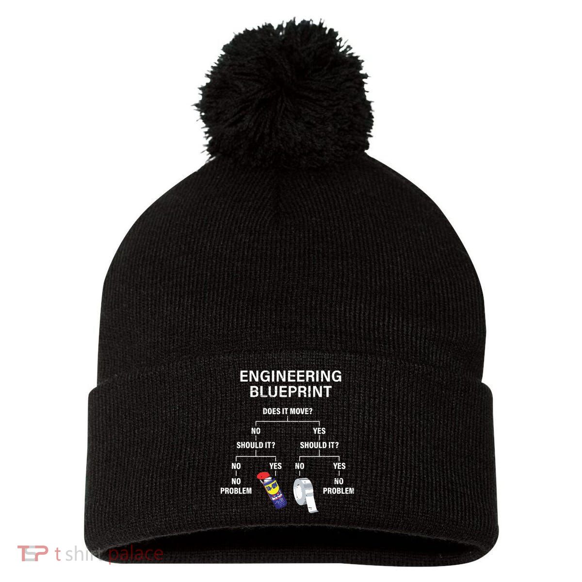 My Engineering Blueprint Funny Engineer Pom Pom 12in Knit Beanie