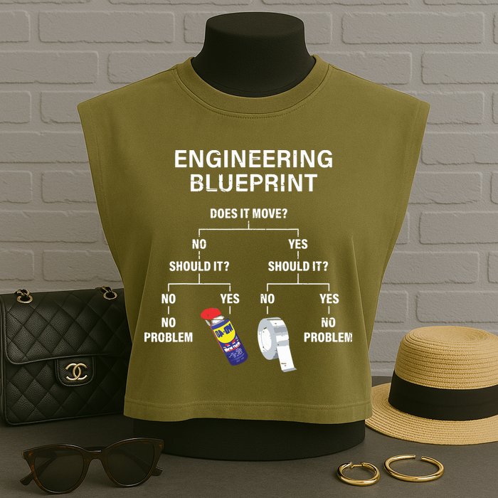 My Engineering Blueprint Funny Engineer Garment-Dyed Women's Muscle Tee
