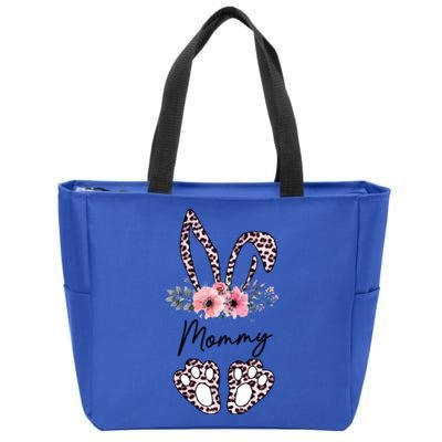 Mommy Easter Bunny Floral Leopard Print Mom Happy Easter Gift Zip Tote Bag