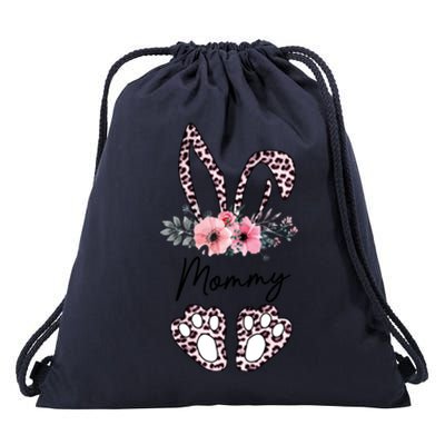 Mommy Easter Bunny Floral Leopard Print Mom Happy Easter Gift Drawstring Bag