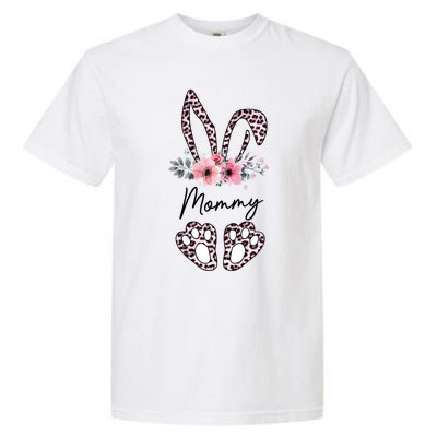 Mommy Easter Bunny Floral Leopard Print Mom Happy Easter Gift Garment-Dyed Heavyweight T-Shirt