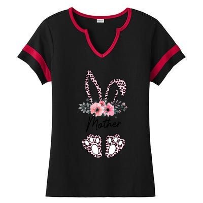 Mother Easter Bunny Floral Leopard Print Mom Happy Easter Cute Gift Ladies Halftime Notch Neck Tee