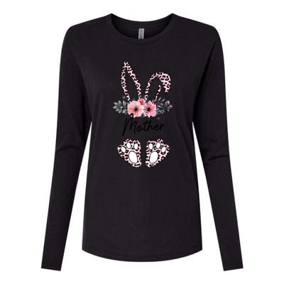 Mother Easter Bunny Floral Leopard Print Mom Happy Easter Cute Gift Womens Cotton Relaxed Long Sleeve T-Shirt