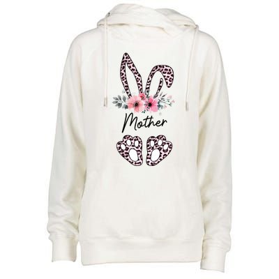 Mother Easter Bunny Floral Leopard Print Mom Happy Easter Cute Gift Womens Funnel Neck Pullover Hood