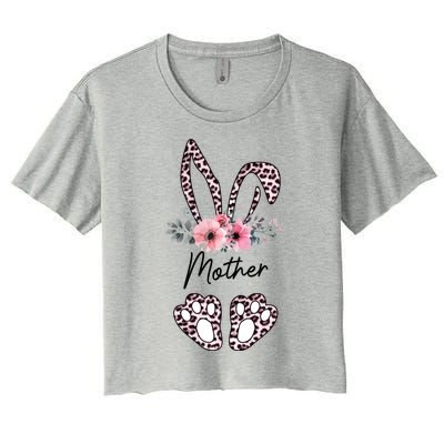 Mother Easter Bunny Floral Leopard Print Mom Happy Easter Cute Gift Women's Crop Top Tee