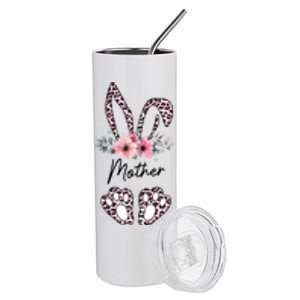 Mother Easter Bunny Floral Leopard Print Mom Happy Easter Cute Gift Stainless Steel Tumbler