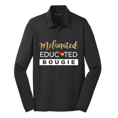 Melanated Educated Bougie Melanin Poppin Black Gift Silk Touch Performance Long Sleeve Polo