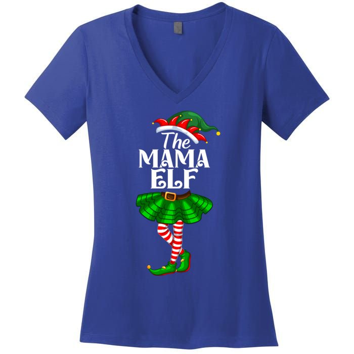 Mama Elf Christmas Costume Matching Family Mama Elf Squad Gift Women's V-Neck T-Shirt