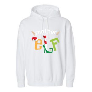 Mother Elf Christmas Elves Squad Mama Matching Elf Family Gift Garment-Dyed Fleece Hoodie