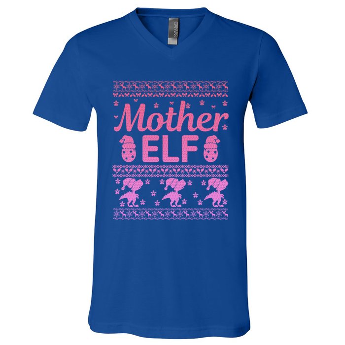 Mother Elf Christmas Family Ugly Xmas Christmas Gift V-Neck T-Shirt