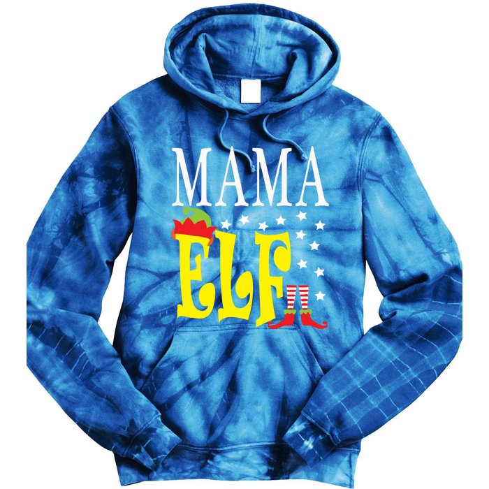 Mama Elf Christmas Funny Gift Ugly Xmas Mom Mothers Gift Tie Dye Hoodie