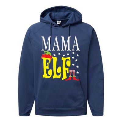 Mama Elf Christmas Funny Gift Ugly Xmas Mom Mothers Gift Performance Fleece Hoodie