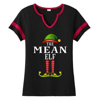 Mean Elf Christmas Matching Family Group Pjs Gift Ladies Halftime Notch Neck Tee