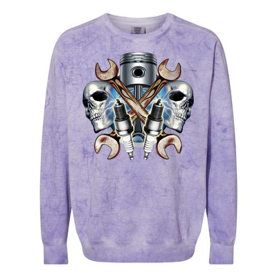 Mechanic Skulls With Wrench & Spark Plugs Colorblast Crewneck Sweatshirt