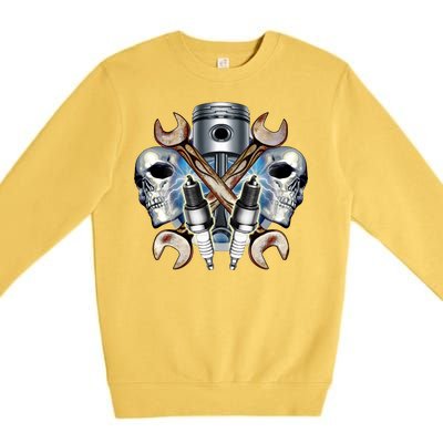 Mechanic Skulls With Wrench & Spark Plugs Premium Crewneck Sweatshirt