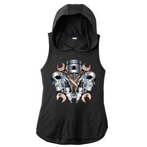 Mechanic Skulls With Wrench & Spark Plugs Ladies PosiCharge Tri-Blend Wicking Draft Hoodie Tank