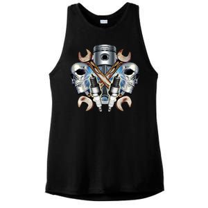 Mechanic Skulls With Wrench & Spark Plugs Ladies PosiCharge Tri-Blend Wicking Tank