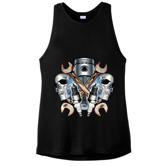 Mechanic Skulls With Wrench & Spark Plugs Ladies PosiCharge Tri-Blend Wicking Tank