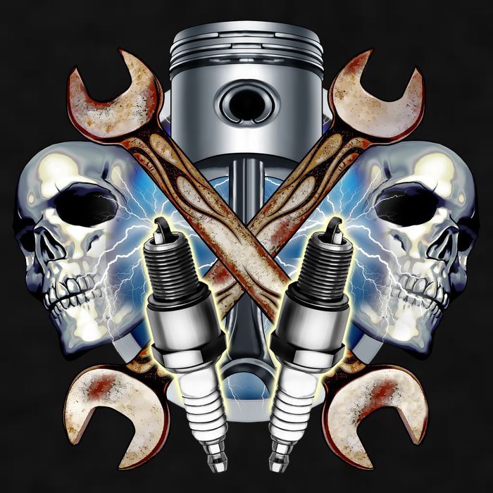 Mechanic Skulls With Wrench & Spark Plugs Ladies PosiCharge Tri-Blend Wicking Tank