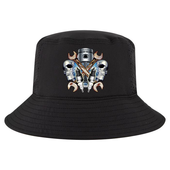Mechanic Skulls With Wrench & Spark Plugs Cool Comfort Performance Bucket Hat