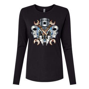 Mechanic Skulls With Wrench & Spark Plugs Womens Cotton Relaxed Long Sleeve T-Shirt